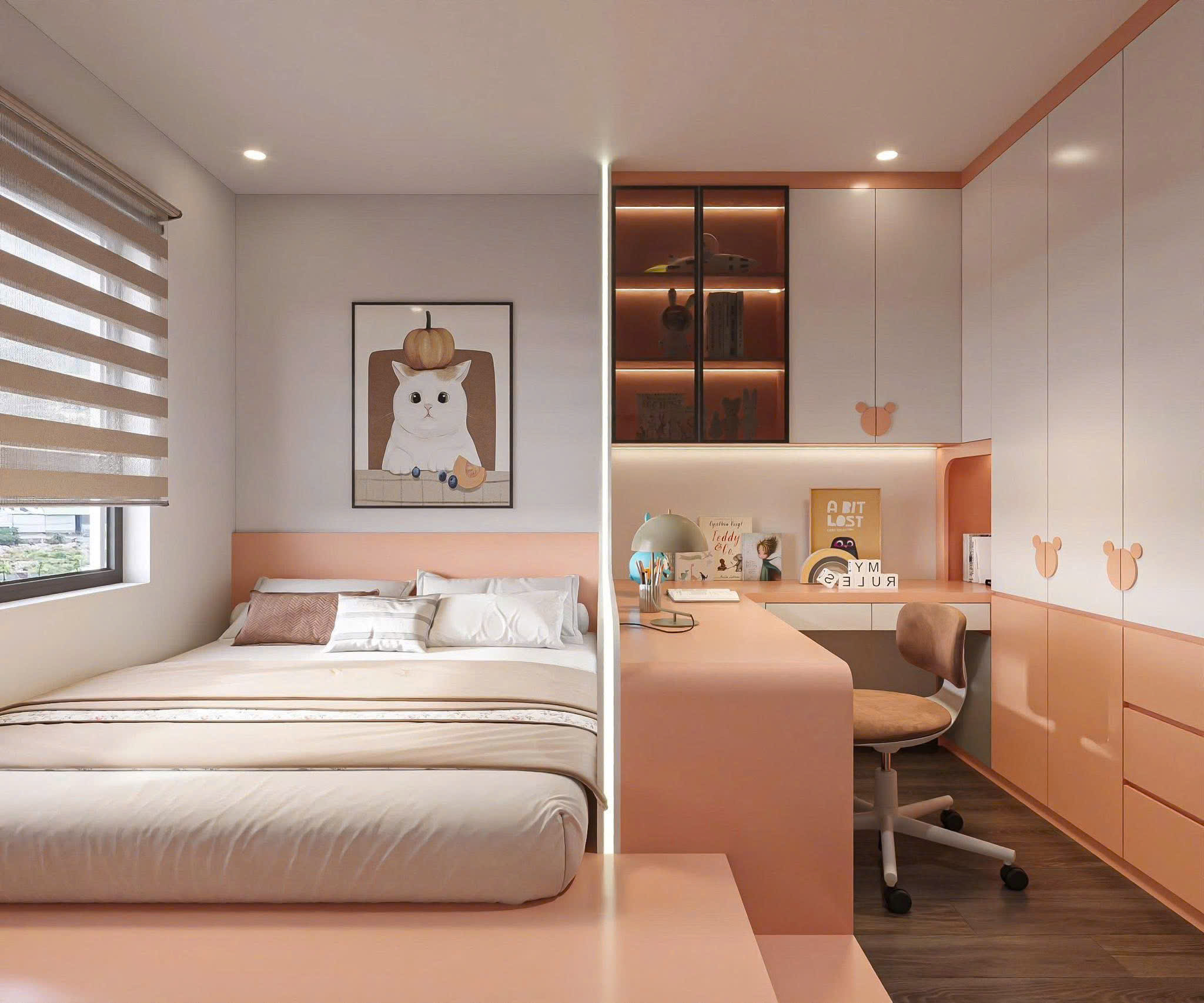 Phòng ngủ trẻ em phối màu pastel ấm