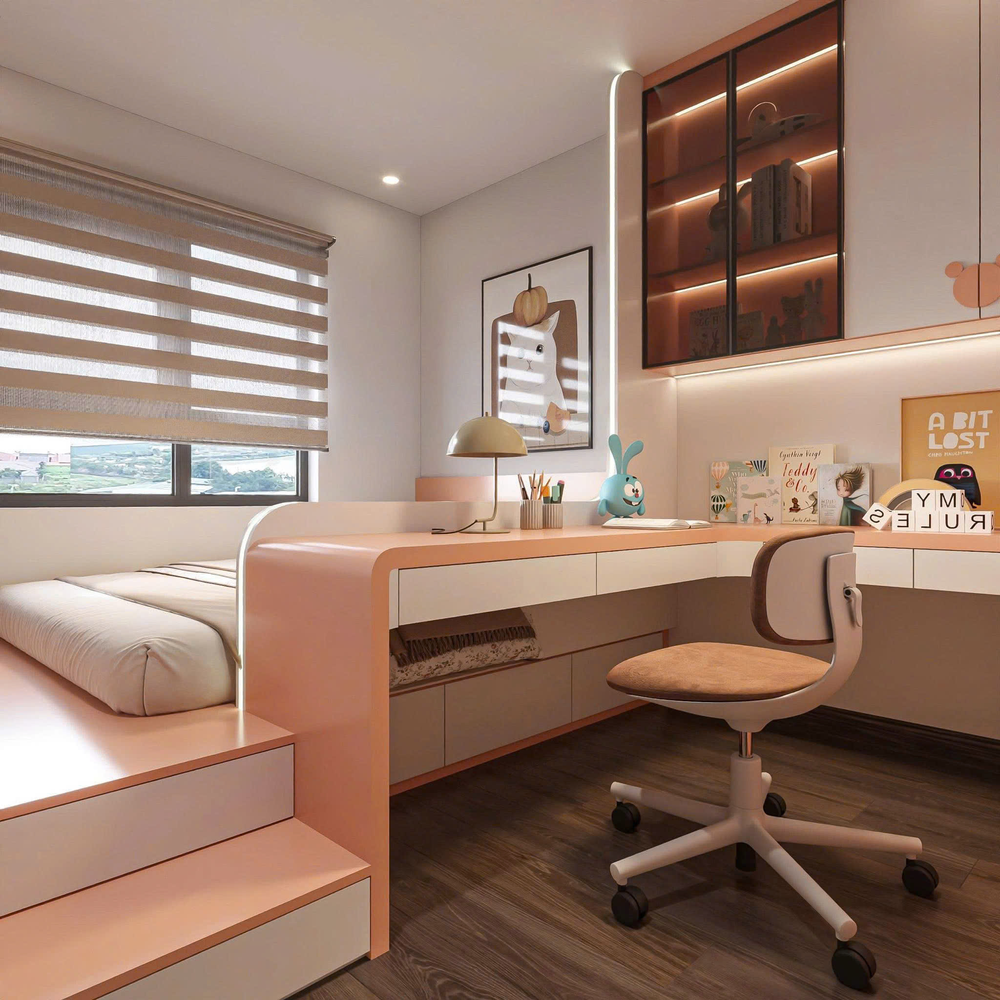 Bàn làm việc tích hợp cạnh giường