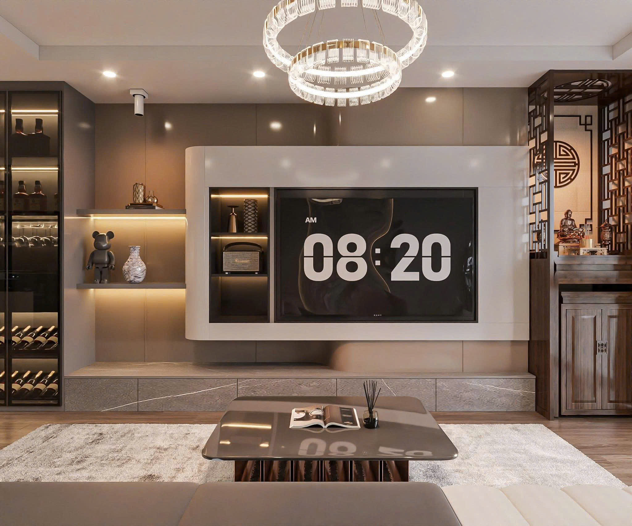 Không gian sinh hoạt với điểm nhấn hệ tivi