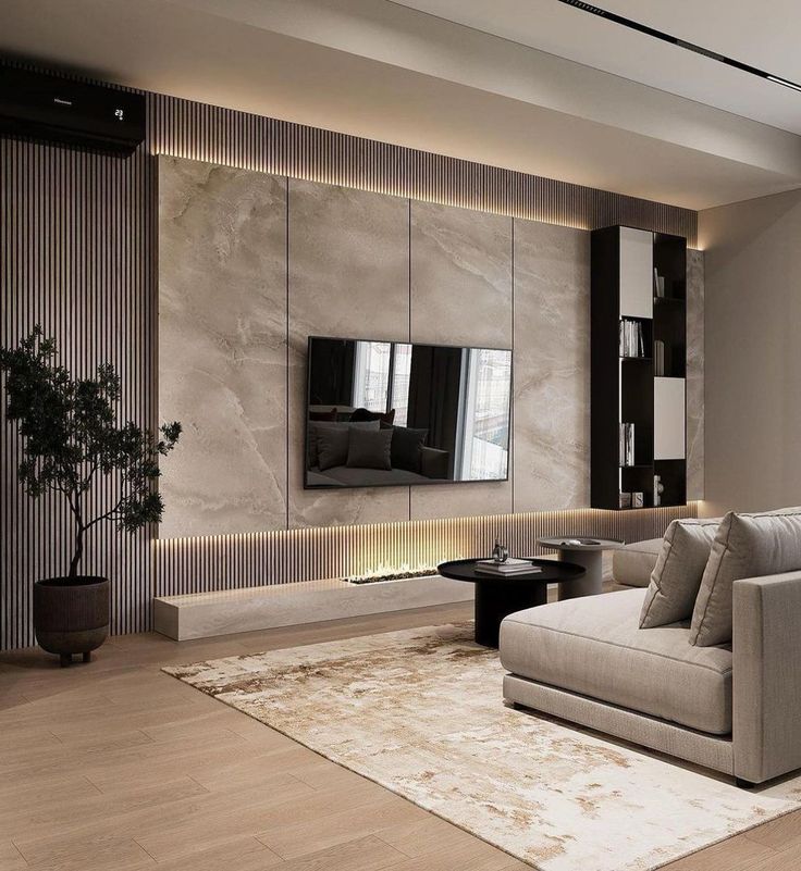 Thi công hệ tivi và mảng trang trí hoàn thiện