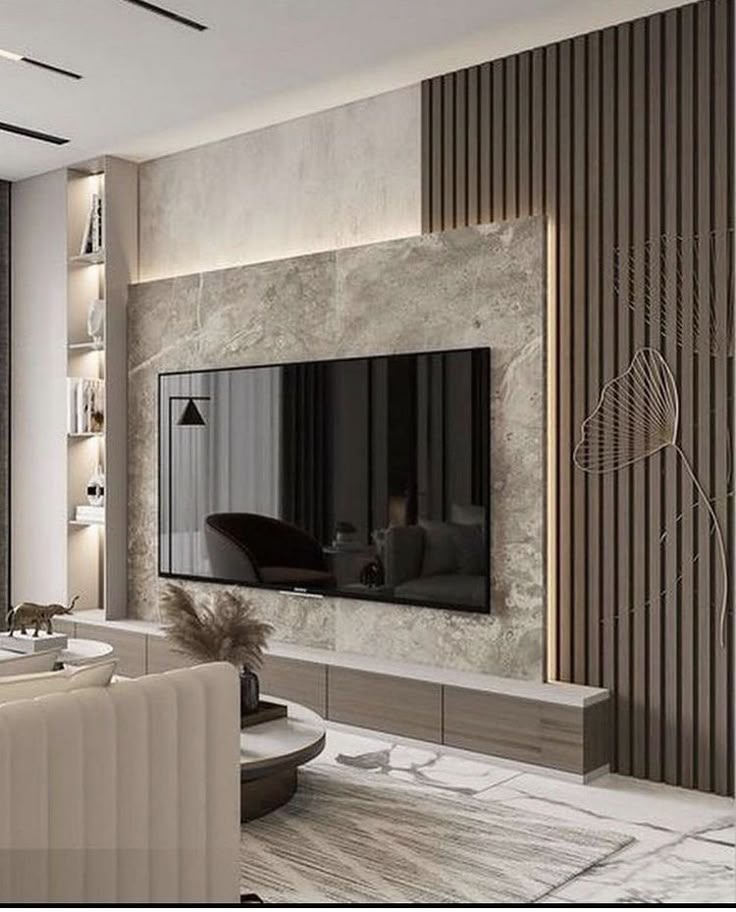 Mảng trang trí tường tivi phong cách hiện đại
