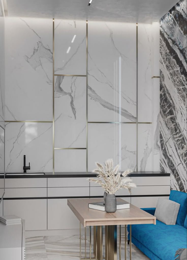 Vách trang trí hoàn thiện kết hợp vật liệu đồng bộ