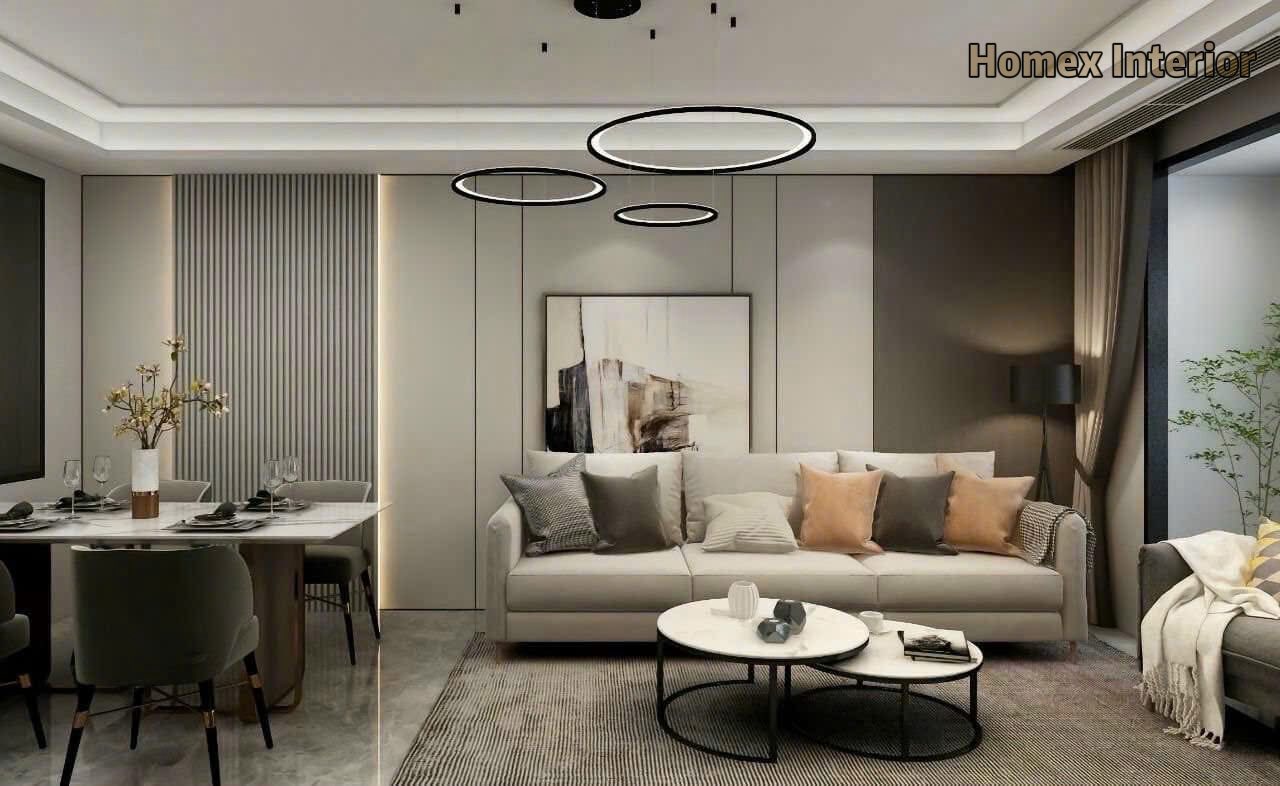 Không gian phòng khách hoàn thiện theo tone hiện đại